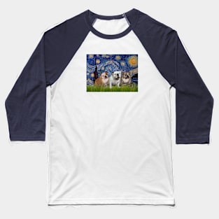 Starry Night Adapted to Include Three English Bulldogs Baseball T-Shirt